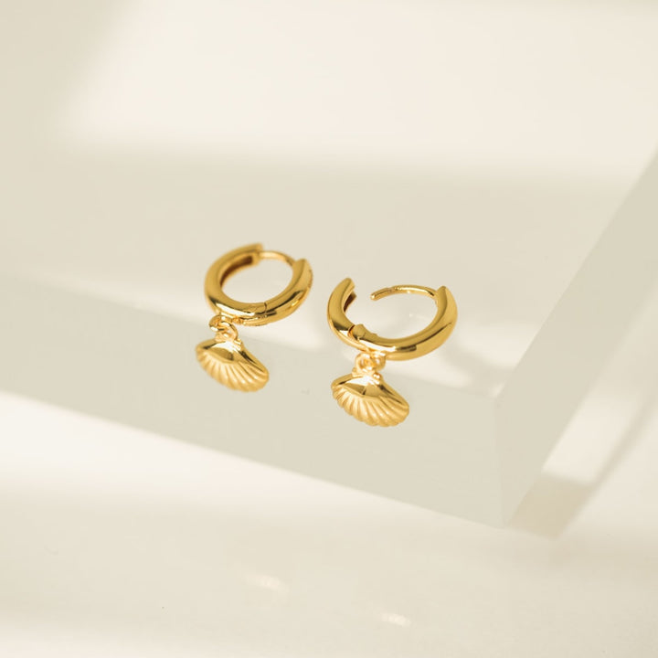 Shell Charm Huggie Drop Hoop Earrings