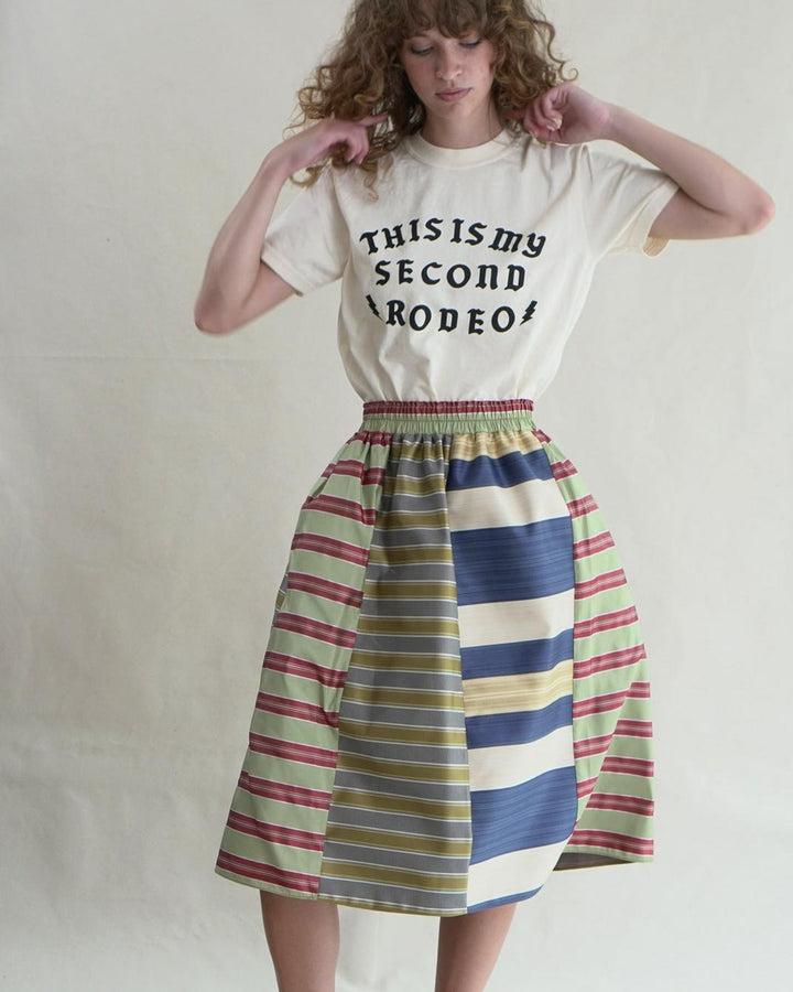 Mixed Upholstry Deadstock Satin  Dirndl Skirt - Multi