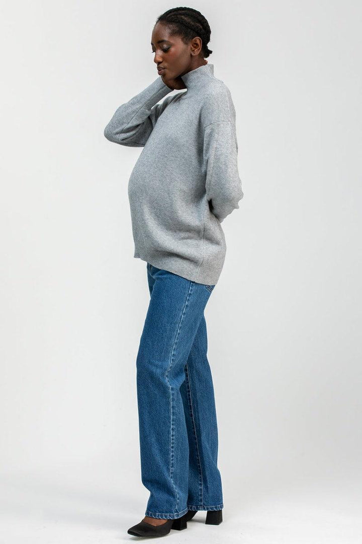 REGINA Maternity Turtleneck Sweater - Light Grey Mel
