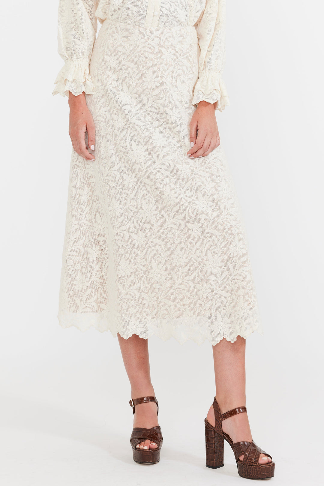 Carly Midi Skirt - Ivory Crochet Lace