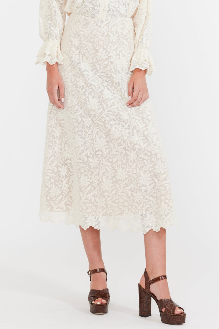 Carly Midi Skirt - Ivory Crochet Lace