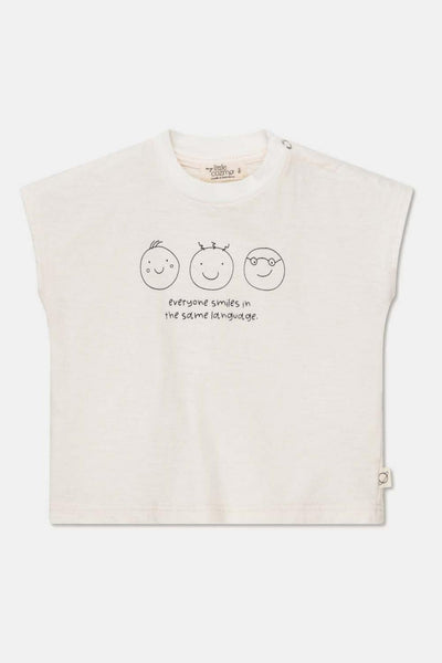 Print slub baby t-shirt smiles - Ivory