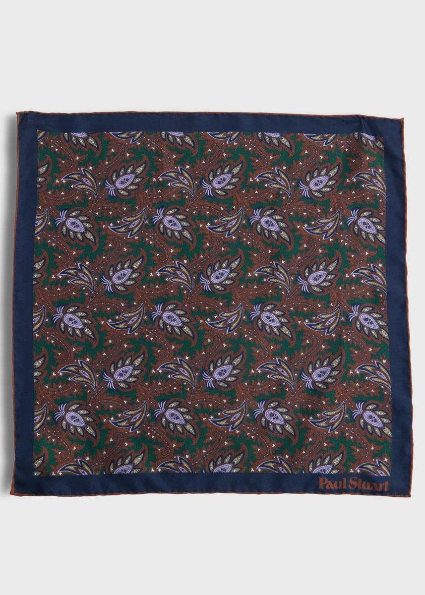 Printed Silk Paisley Pocket Square - Green