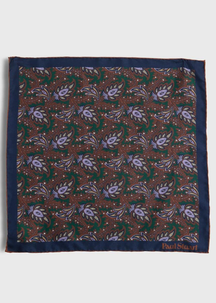 Printed Silk Paisley Pocket Square - Green