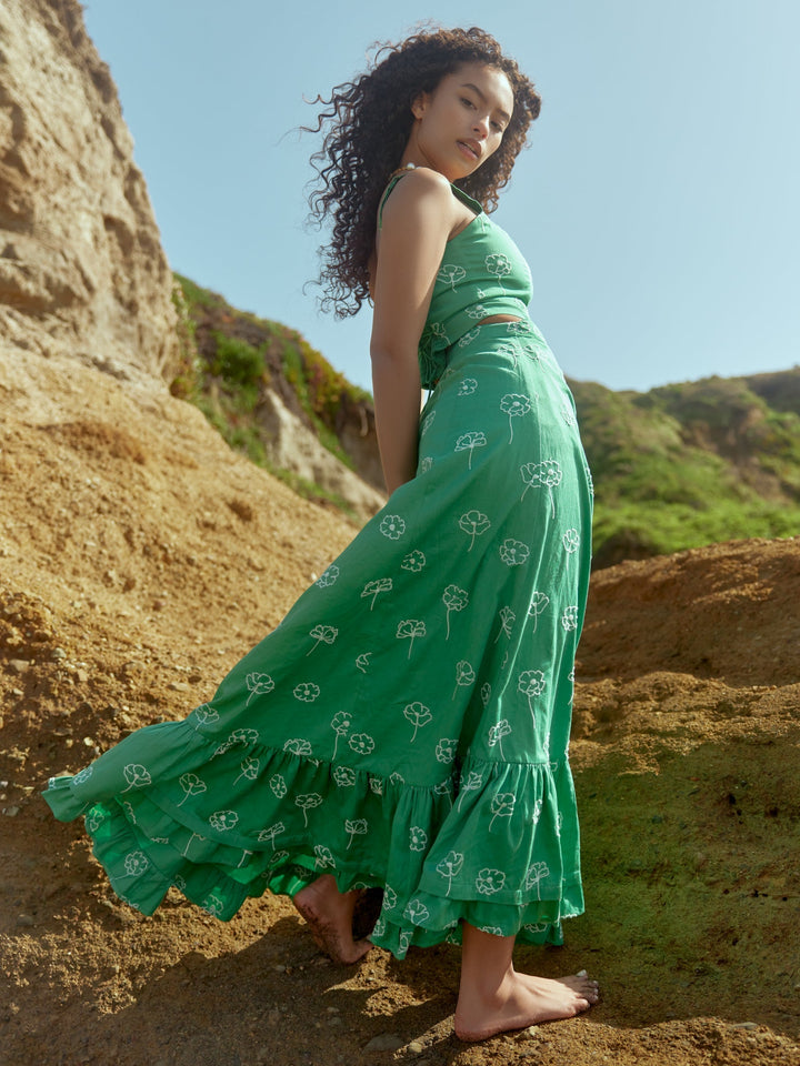 Charlotte Skirt - Fairway Green/Ivory Outline Floral