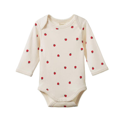 Cotton Long Sleeve Bodysuit - Raspberry Print