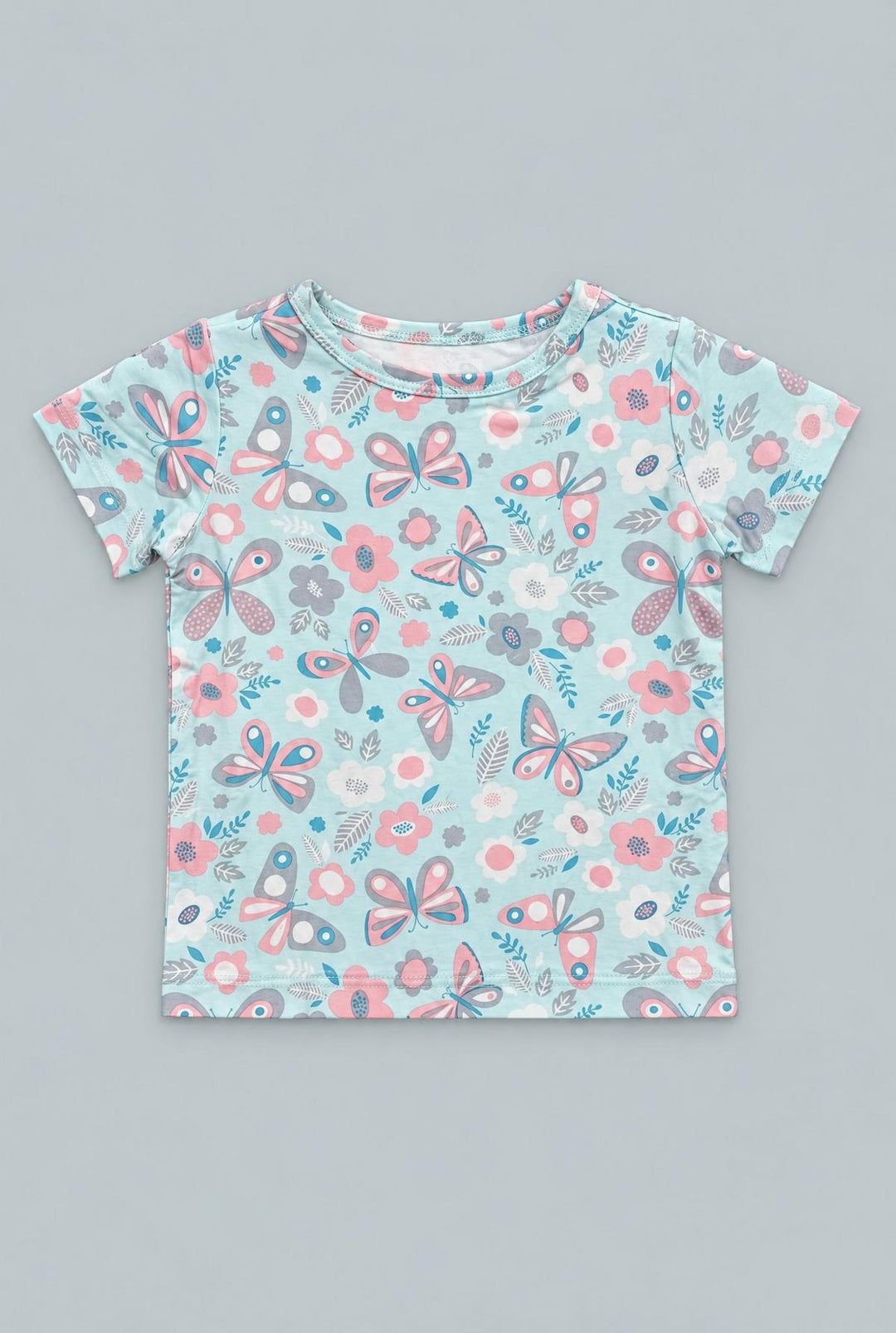 Big Kid Pajama Short Sleeve - Butterfly Aqua