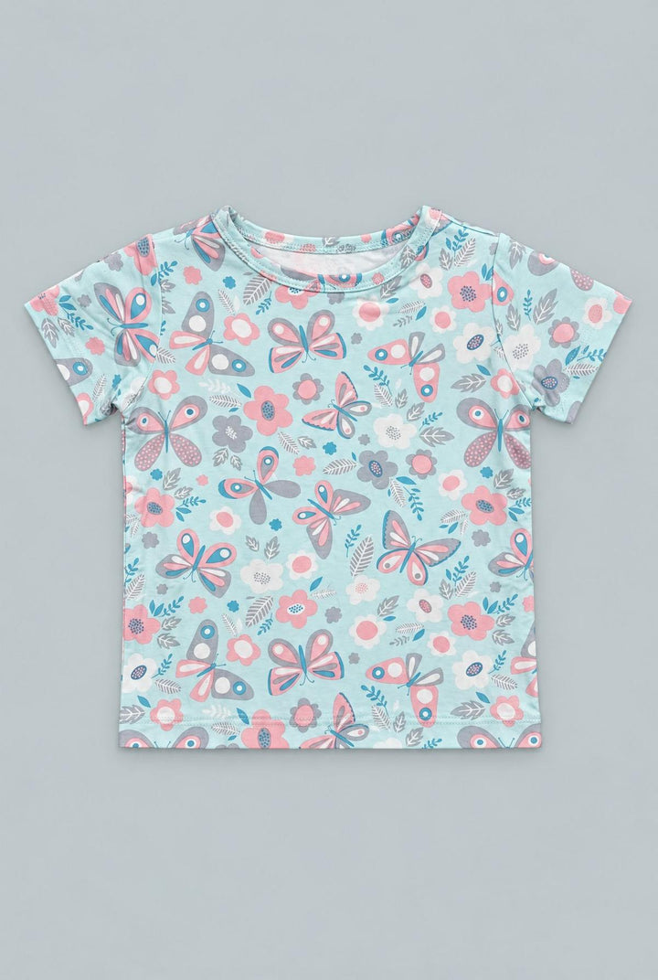 Big Kid Pajama Short Sleeve - Butterfly Aqua