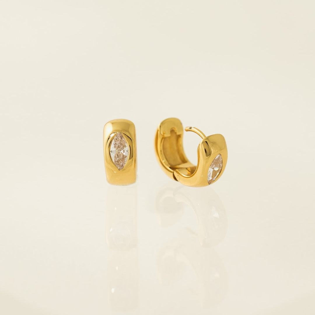 Marquise Chunky Huggie Hoop Earrings - Gold