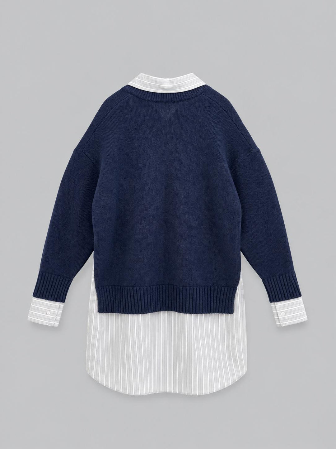Crewneck Sweater Shirt Dress - Navy