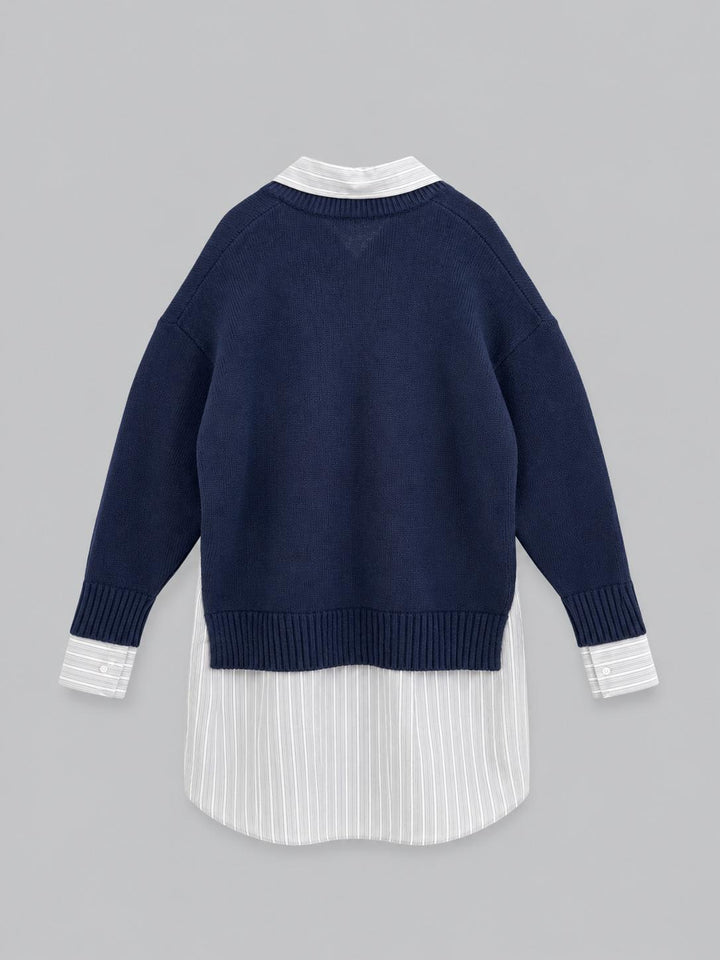 Crewneck Sweater Shirt Dress - Navy