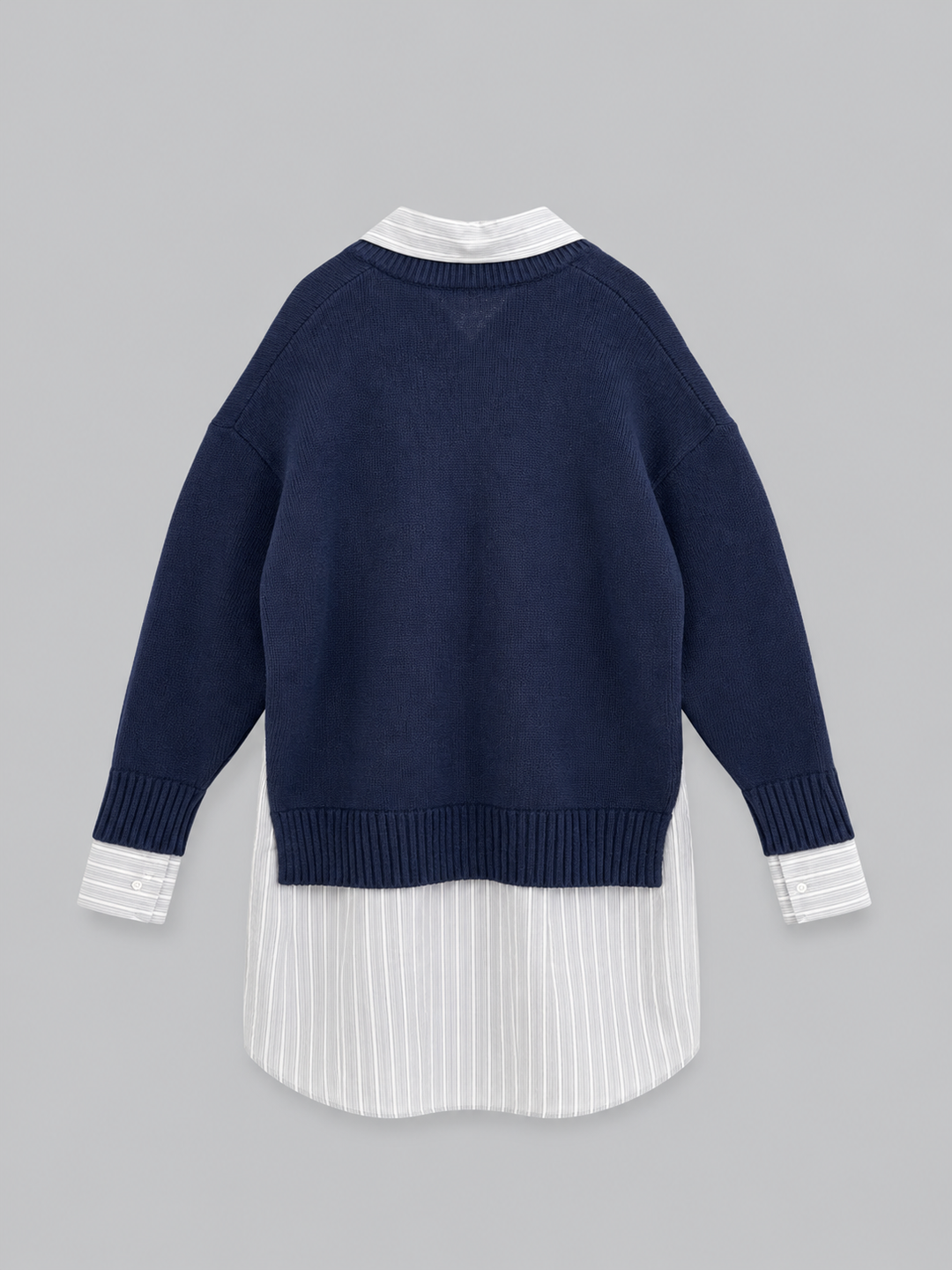 Crewneck Sweater Shirt Dress - Navy
