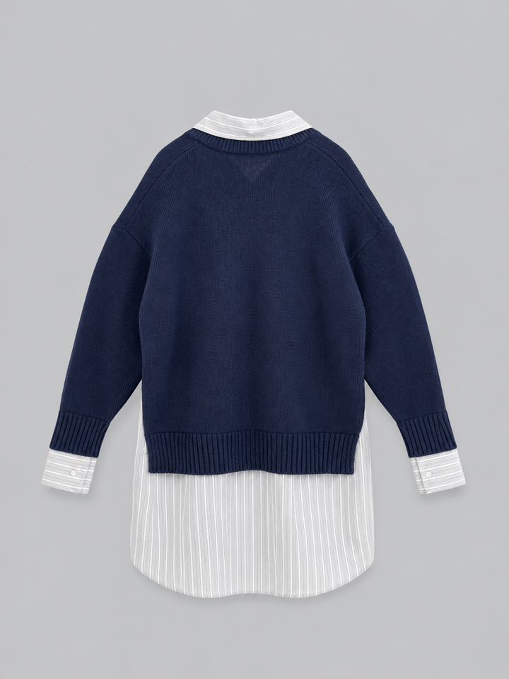 Crewneck Sweater Shirt Dress - Navy