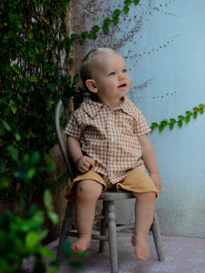 Baby Manu Shirt - Caramel Gingham