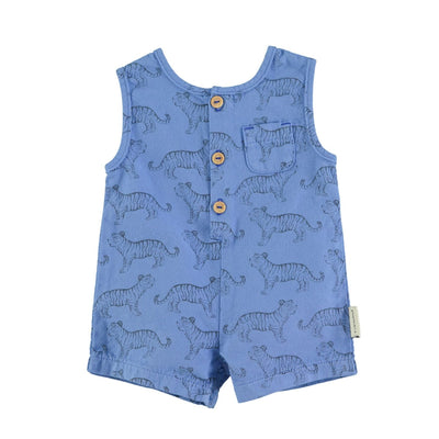 Baby Short Jumpsuit - Blue w/ Black Tigers