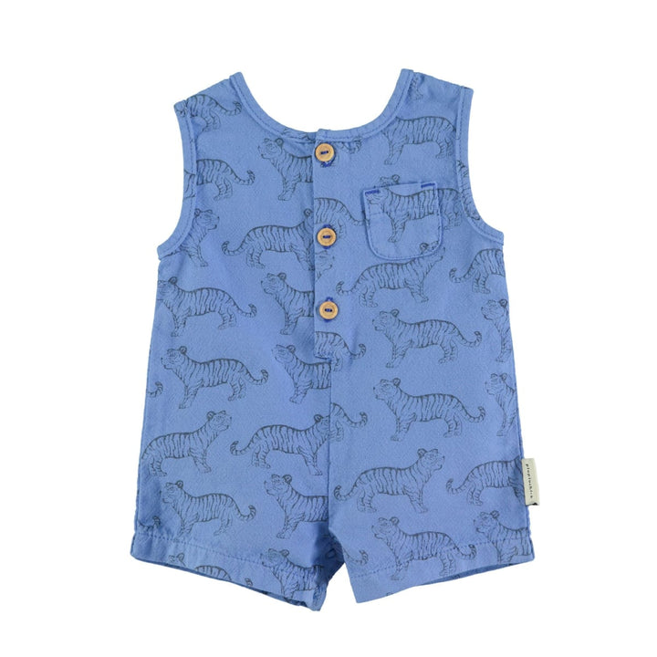 Baby Short Jumpsuit - Blue w/ Black Tigers