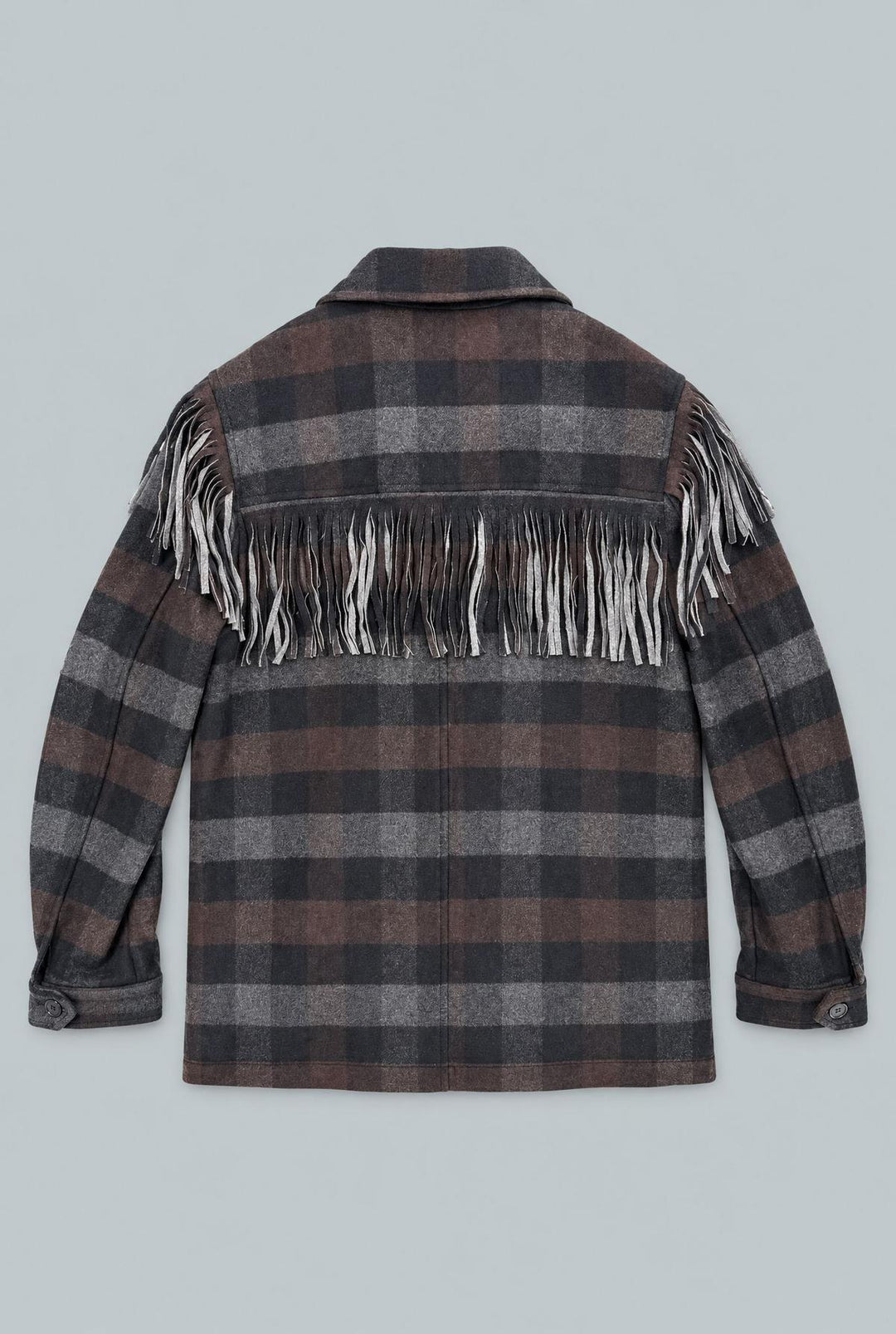 Plaid Fringe Shirt Jacket - Gray