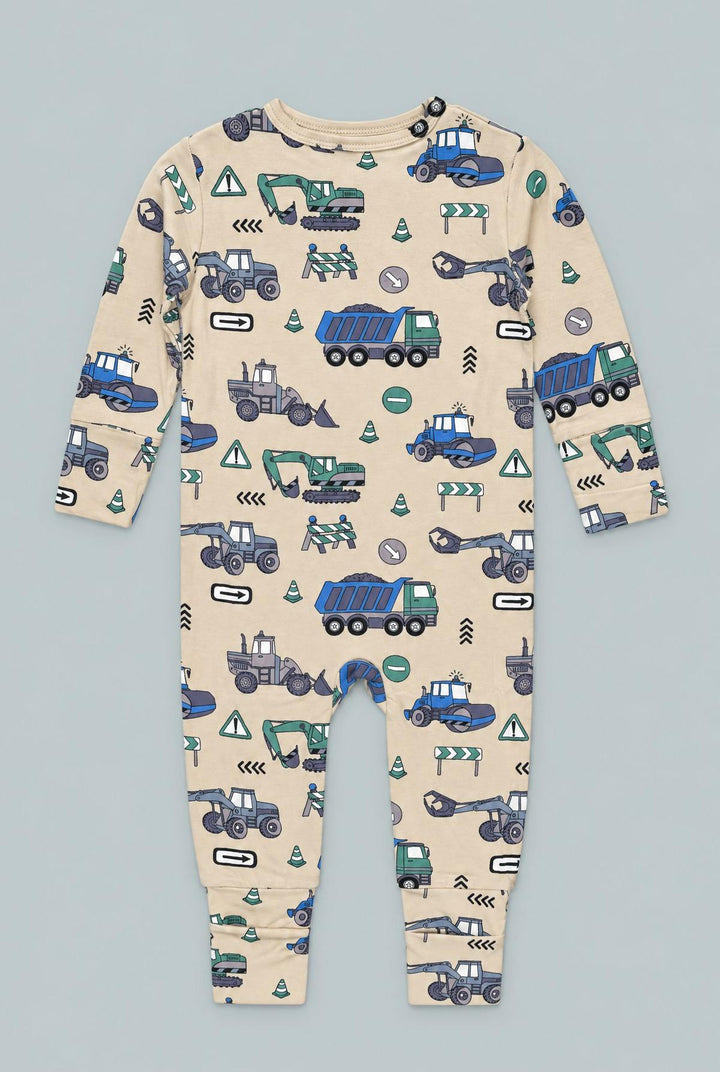 Trucks Diggers Construction Convertible Romper - Construction Site