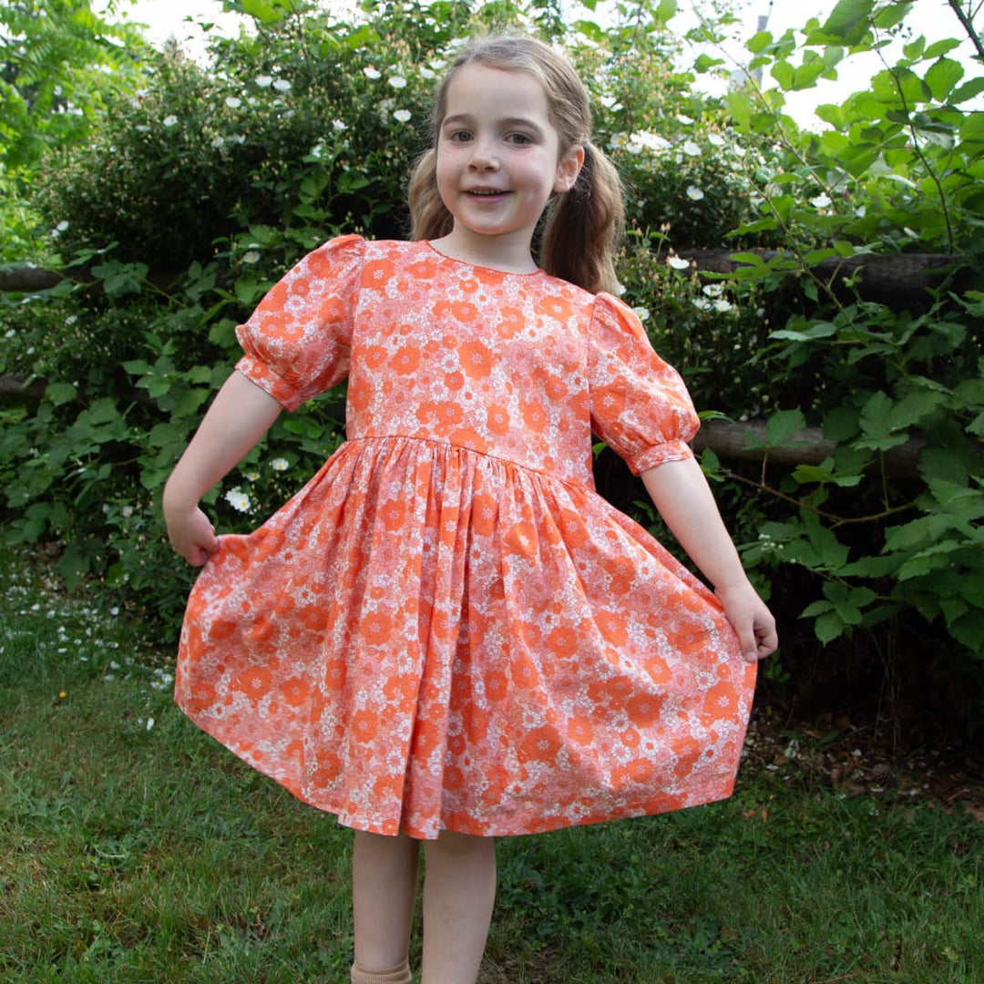 Girls' Short Puff Sleeve Dress - Orange Meadow