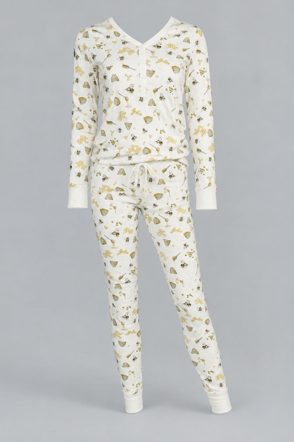 Women's Jogger & Henley Pajama Set - Honey Bee