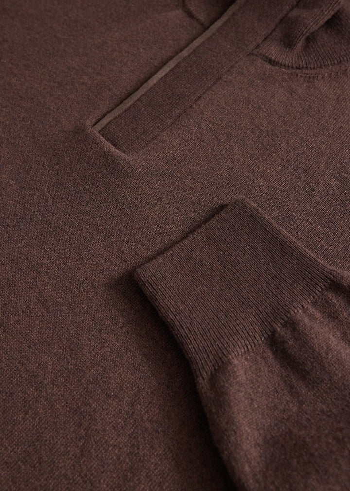 Cashmere Quarter Zip With Suede Trim - Chocolate