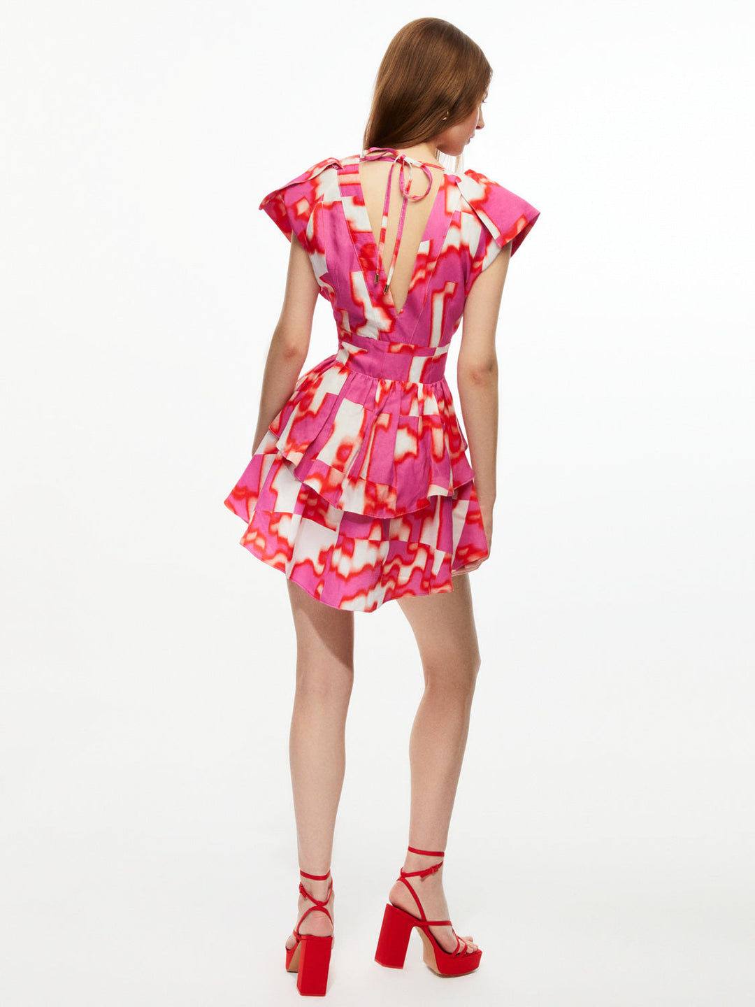 Flowy Printed Mini Dress - Multi-Colored
