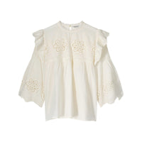 Blouse cotton voile embroidery - White