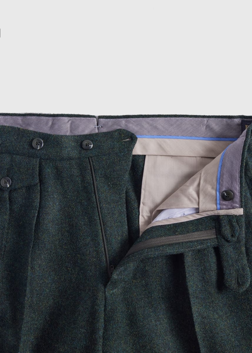 Shetland Wool French Pleat Trouser - Olive