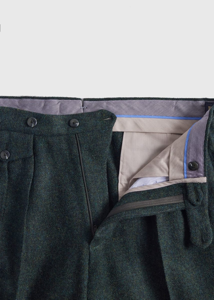 Shetland Wool French Pleat Trouser - Olive