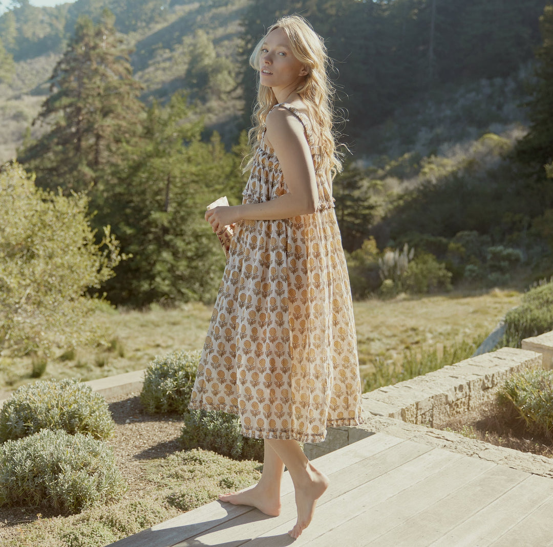 Gwen Ruffled Midi Nightgown - Ochre/Dahlia