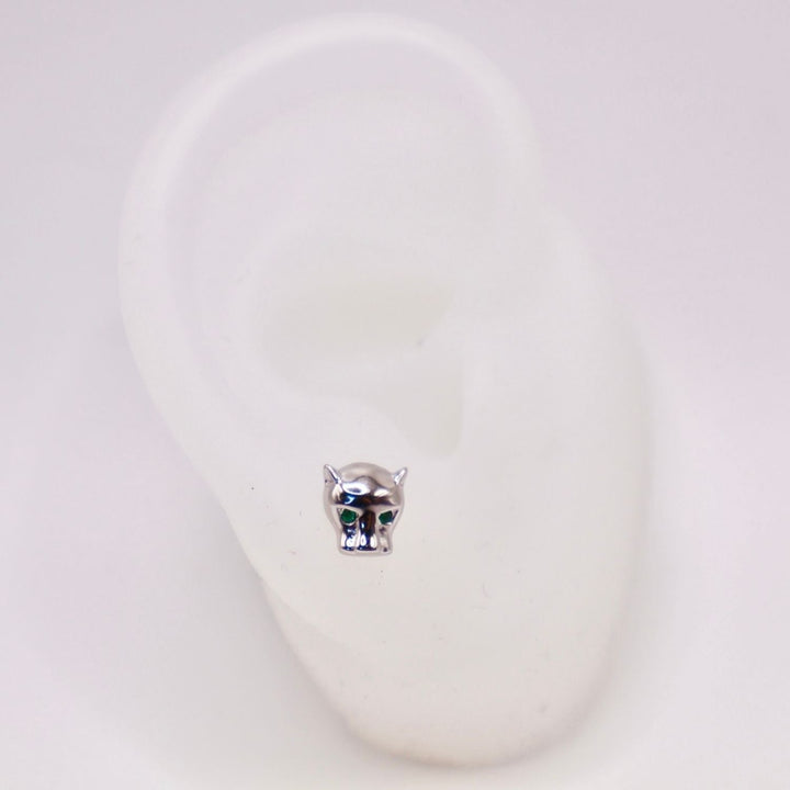 Maximus Panther Micro Stud Earrings - White Gold Filled