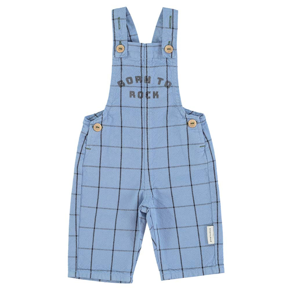 Baby Dungarees - Blue Checkered w/ "Born to Rock" Print