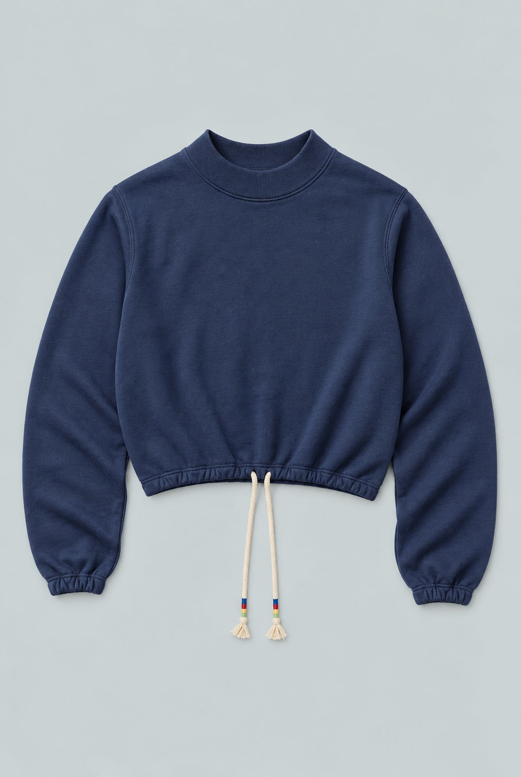 Cropped Sweatshirt With Rainbow Drawstring - Navy