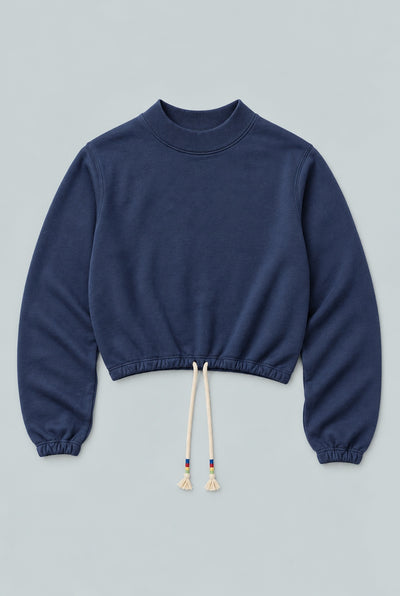 Cropped Sweatshirt With Rainbow Drawstring - Navy