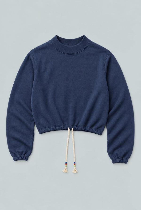 Cropped Sweatshirt With Rainbow Drawstring - Navy
