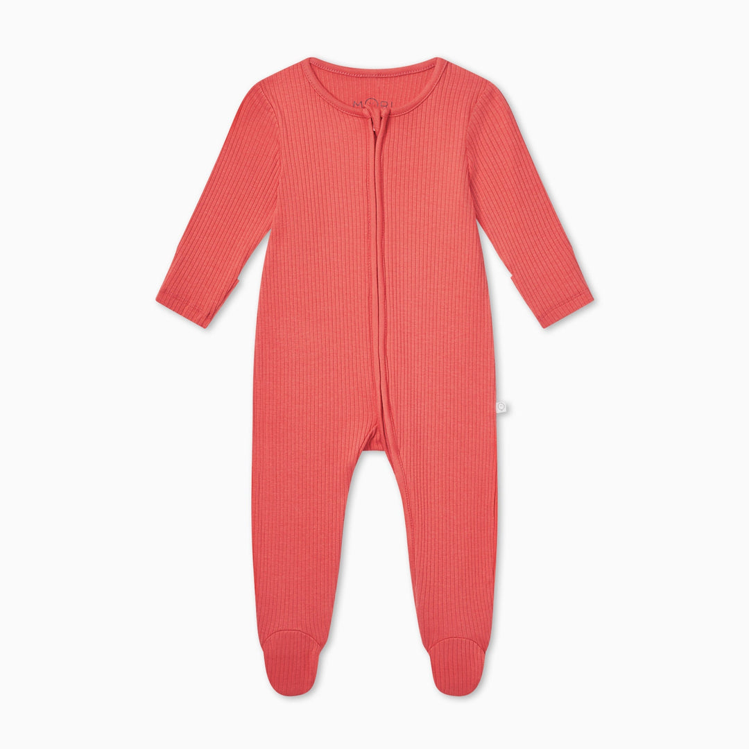 Ribbed Two Way Zip-Up Sleepsuit - Spiced Coral