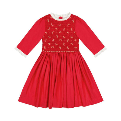 Luna Long Sleeve Smocked Dress - Red