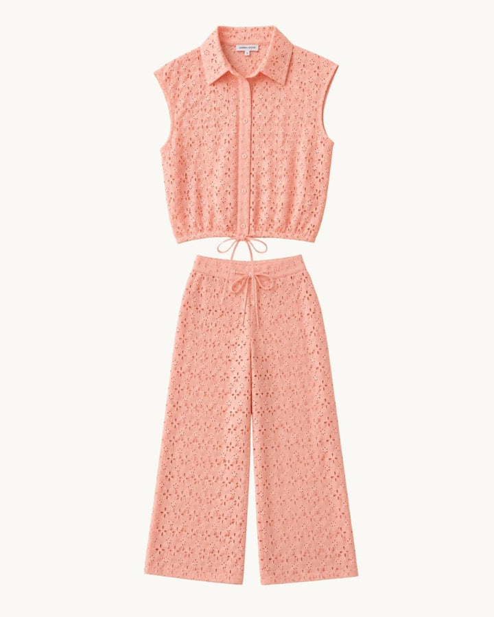 Mattie Broderie Sleeveless Drawstring Shirt - Blush Pink