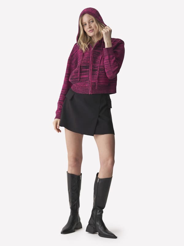 Elidi Marl Crop Hoodie - Marl Coal & Dragon Fruit