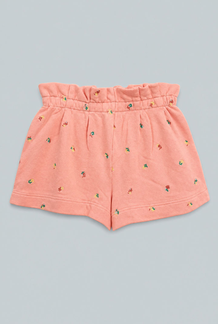 Hazel Floral Paperbag Sweatshorts - Pale Peach