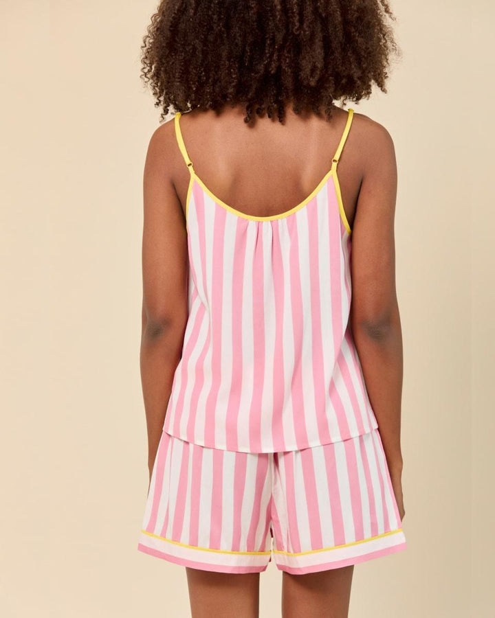 Retro Stripe Cami Shorts Set - Pink