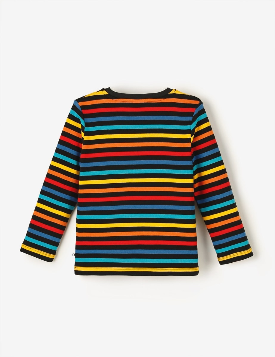 Organic Long Sleeve Cosy Rib Tee - Black Multistripe