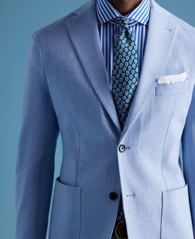 Herringbone Cotton Jersey Jacket - Light Blue