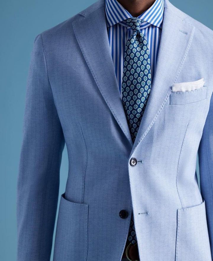 Herringbone Cotton Jersey Jacket - Light Blue