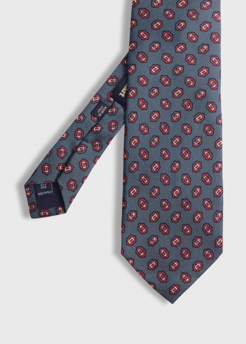 Madder Silk Hexagon Print Tie - Green