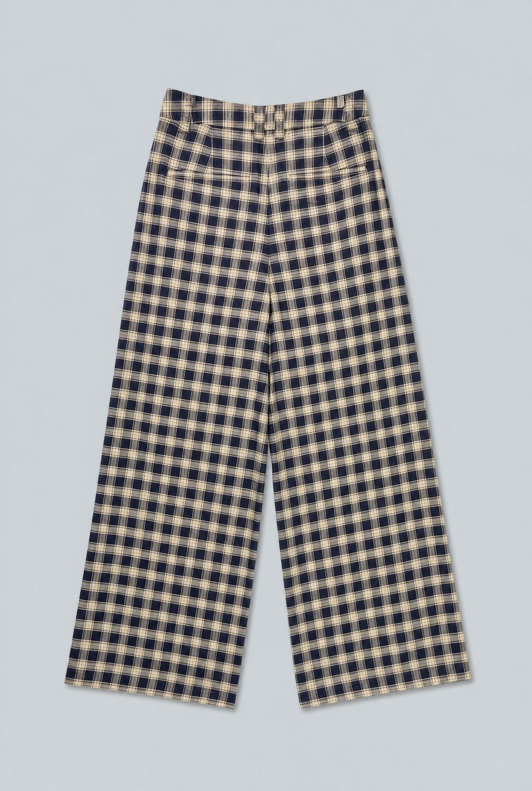 Plaid High Waisted Wide Leg Pants - Navy Combo