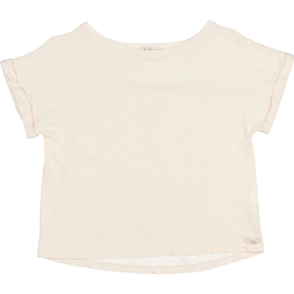 Rolled Sleeve Linen Tee Shirt - Talc