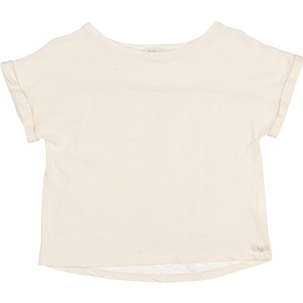 Rolled Sleeve Linen Tee Shirt - Talc Tops Buho 