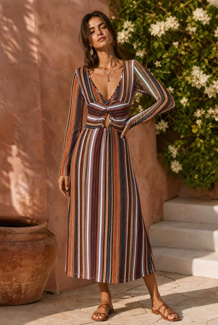 Striped Reversible Dress - Brown Combo