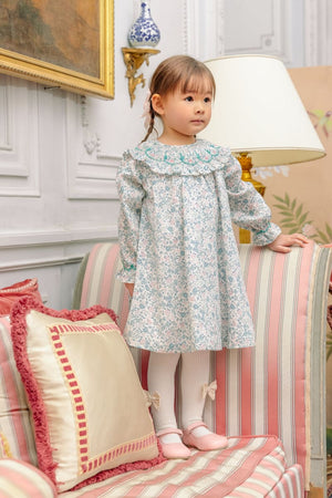 Floral Long Sleeve Bishop Dress - Yse Blue